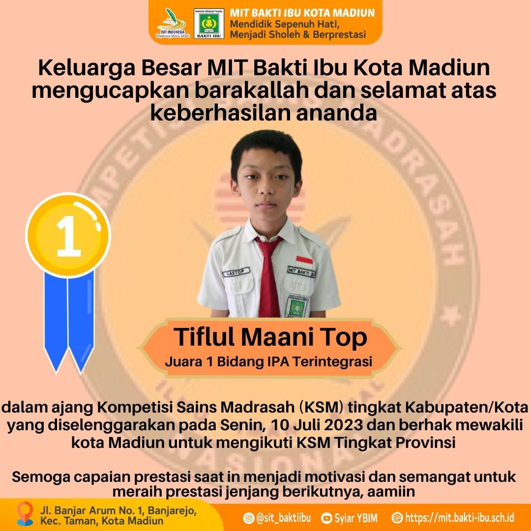 Juara 1 Bidang IPA Terintegrasi Kompetisi Sains Madrasah (KSM) Tingkat Kabupaten/Kota